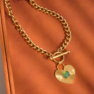 Apres 18K Gold Non-Tarnish Green Heart Chain Necklace