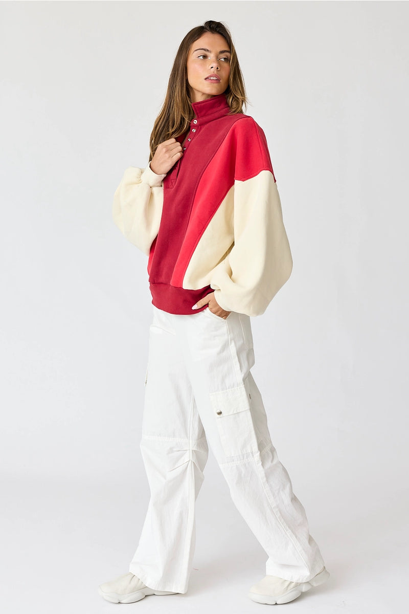 Emma Oversized Washed Colorblock Sweatshirt in Red