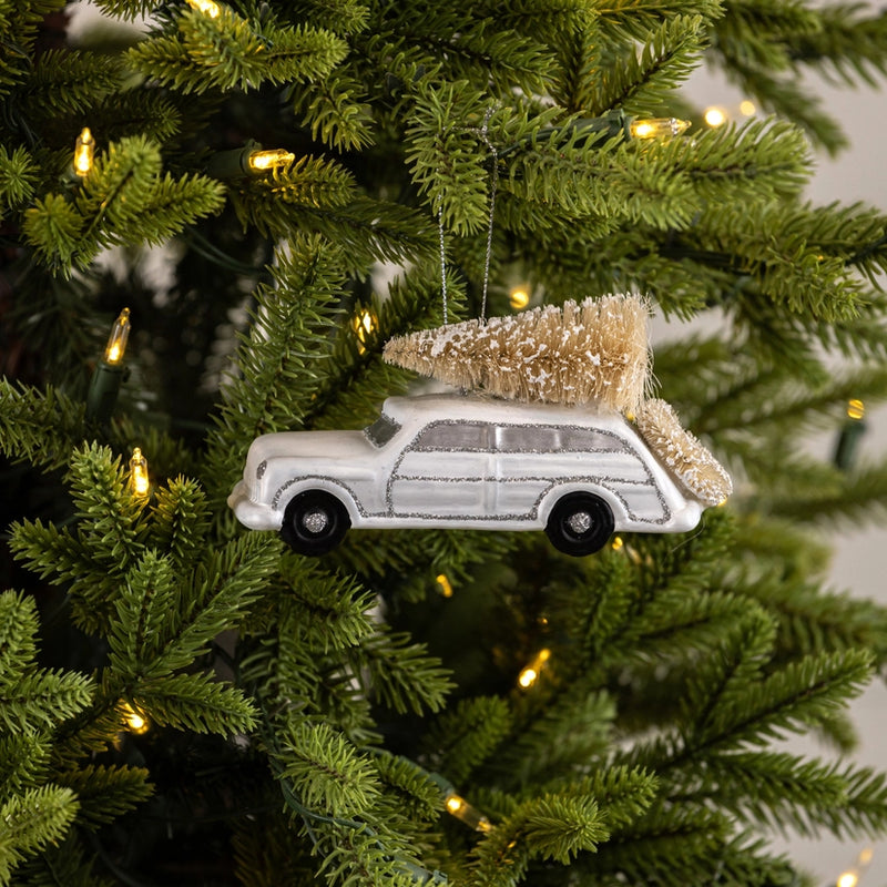 Car With Tree Glass Ornament