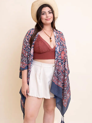 Tapestry Tassel Kimono in Blue