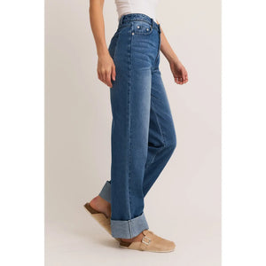 Schuyler High Waist Cuffed Denim Pants by Le Lis