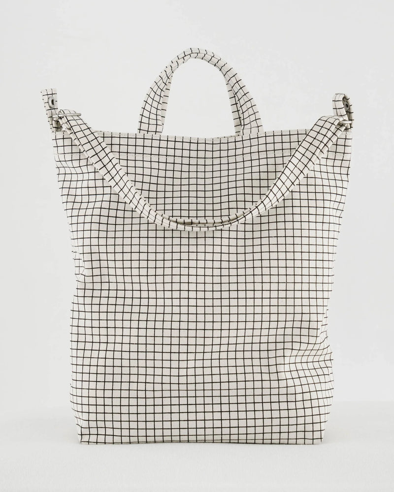 Recycled Canvas Duck Bag Canvas Tote in Natural Grid Pattern by Baggu