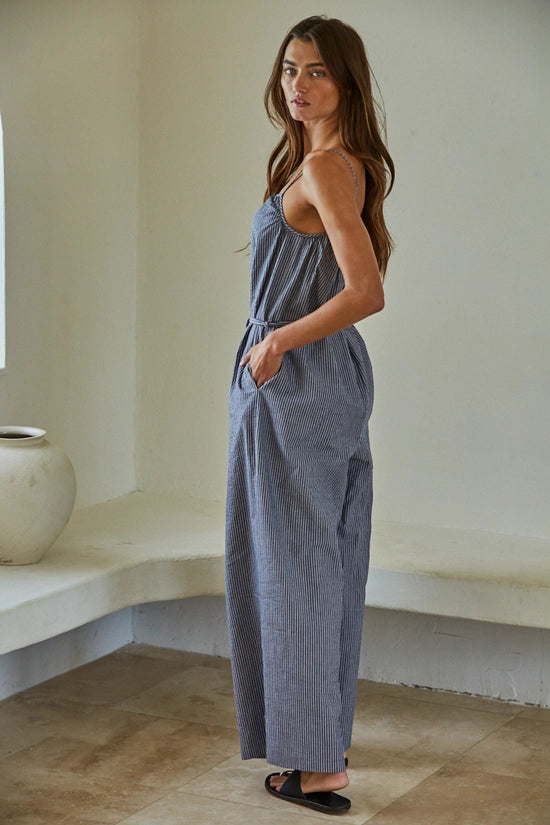 By Together Molly Woven Cotton Striped Jumpsuit