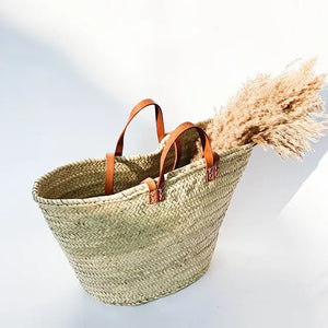 Handmade French Market Straw Bag With Leather Handles