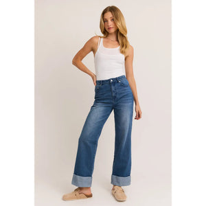 Schuyler High Waist Cuffed Denim Pants by Le Lis