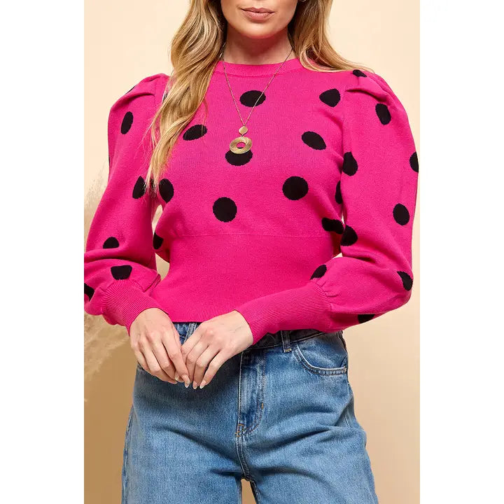 Uma Polka Dot Printed Puff Sleeve Sweater