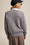 Floral Intarsia V-Neck Sweater in Heather Grey