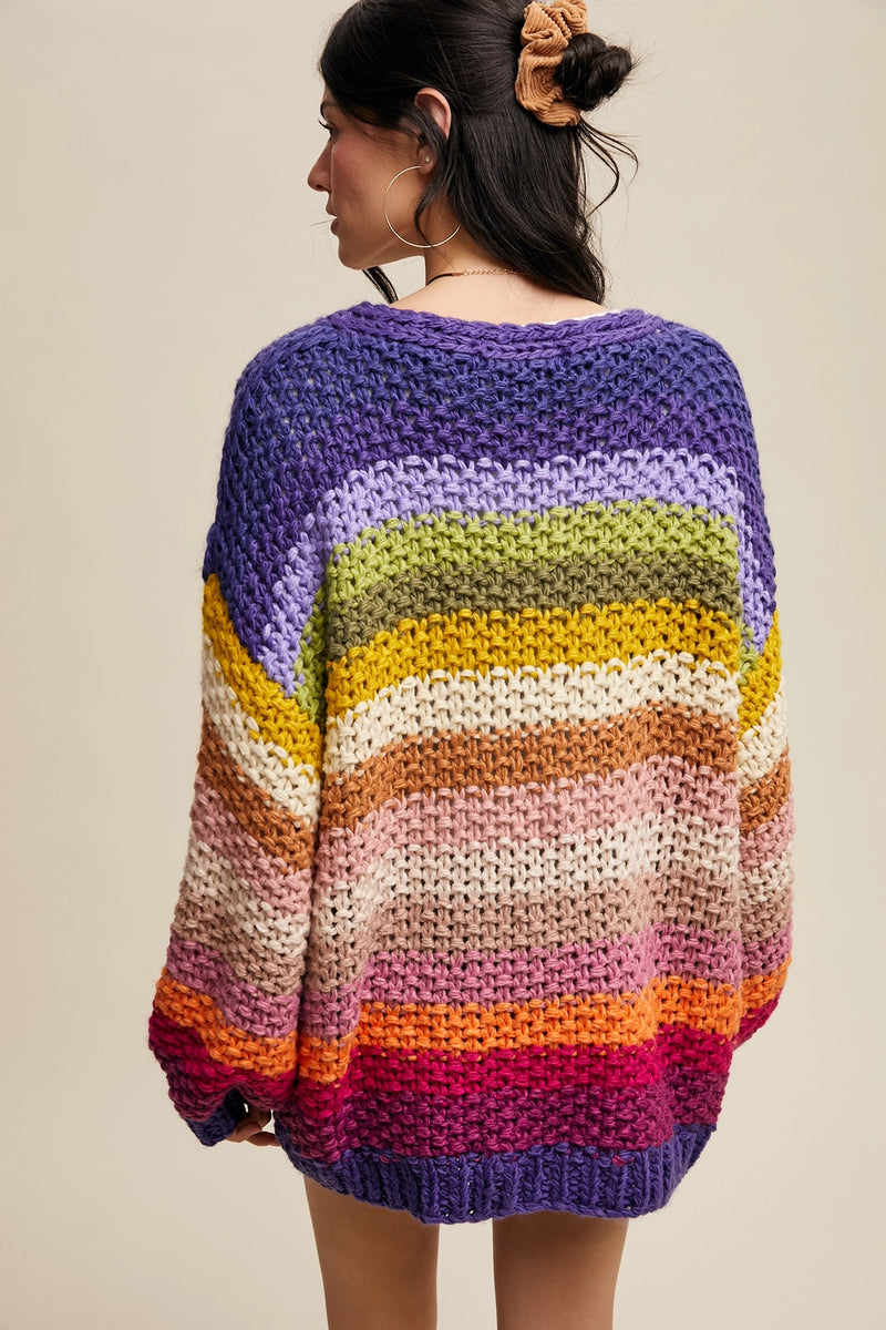 Ellie Rainbow Crochet Open Cardigan in Rainbow Multi