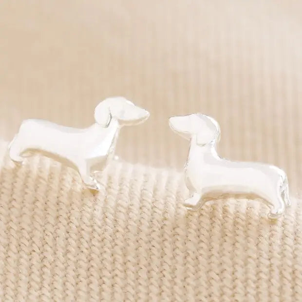 Sausage Dog Stud Earrings in Silver