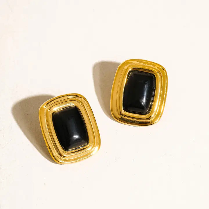 18K Gold Classic Square Stone Earring