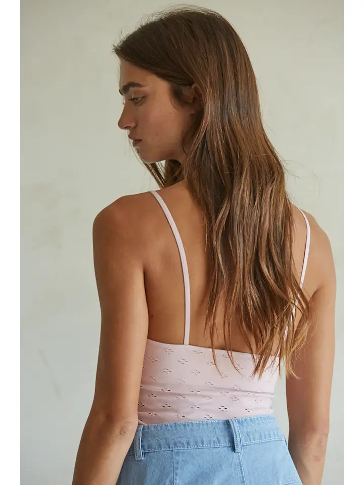 By Together Seamless Knit Eyelet Merrow Edge Cami in Ivory or Lilac
