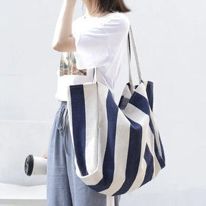 Organic Striped Tote Bag in Navy, Red or Tan