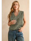 Two Tone Chenille Vest in Olive and White by Miou Muse