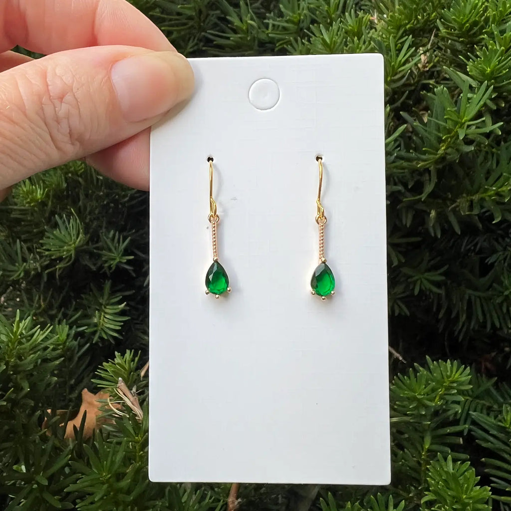 Mini Emerald Green Sparkle Teardrop Dangle Earrings