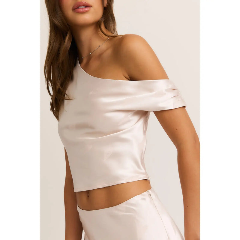 Corinne Cream Heart Asymmetrical Neck Line Top and Maxi Skirt Set