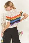 Avery Button Down Lightweight Rainbow Sweater Top
