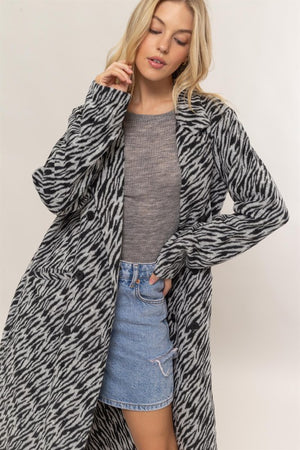 Zebra Pattern Brushed Long Trench Coat