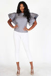 Gracie Stretch Ruffle Sleeve Top in Gray