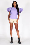 Gracie Stretch Ruffle Sleeve Top in Lilac