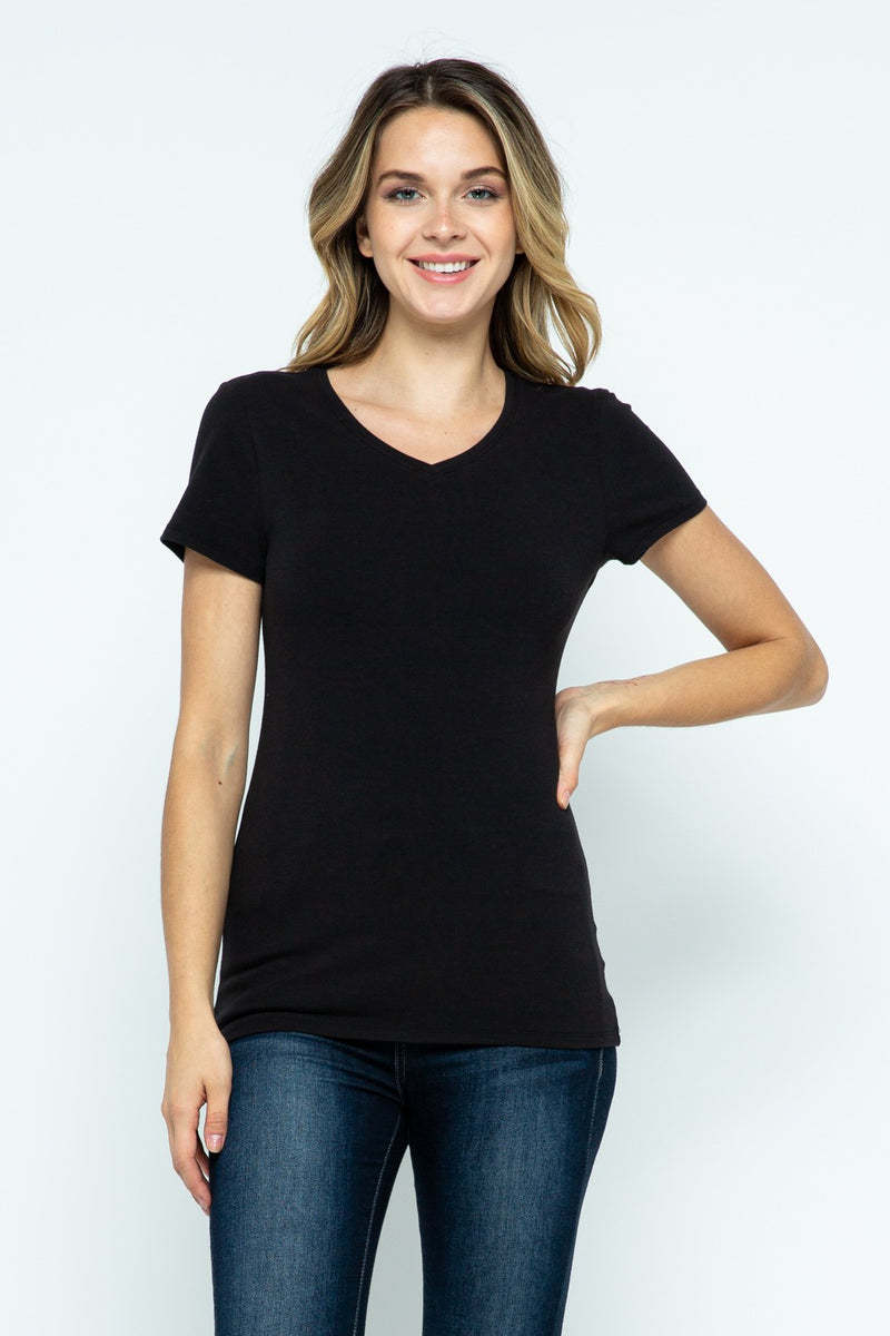 V-Neck Short Sleeve T-Shirt in Black
