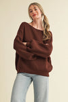 Tara Boat Neck Bubble Sleeve Sweater in Hot Chocolate