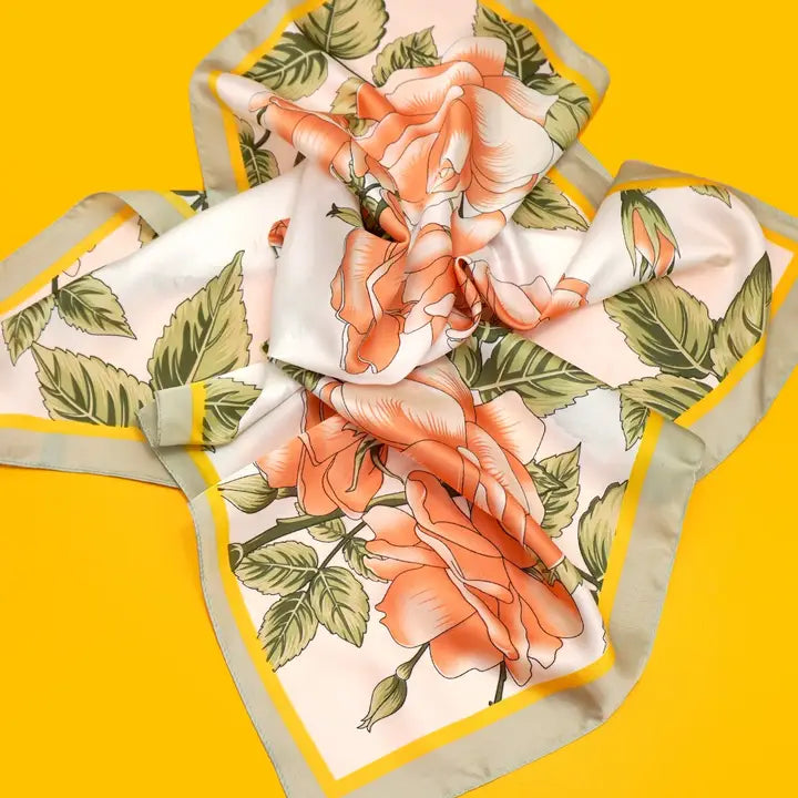 Large Peach Rose Print Bandana Scarf