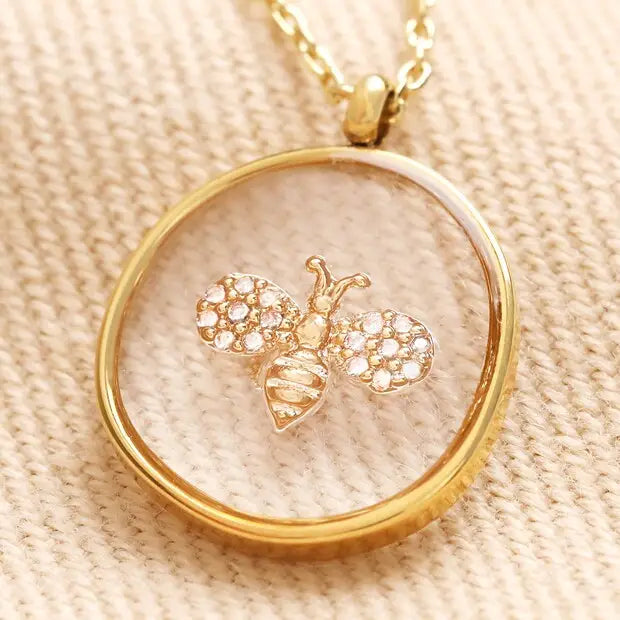 Gold Resin Bee Pendant Necklace