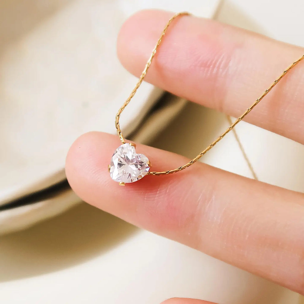 Bonnie 18K Non-Tarnish Petite Heart CZ Gold Necklace