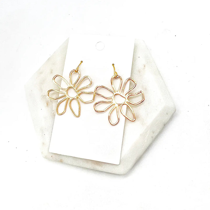 Gold Metal Flower Earrings