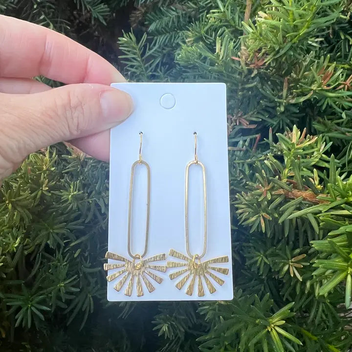 Gold Burst Long Drop Metal Earrings