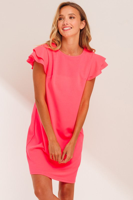 Rosalie Solid Knit Shift Dress in Neon Pink