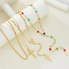 Boho Multi Stone Cross Lariat Layered Necklaces