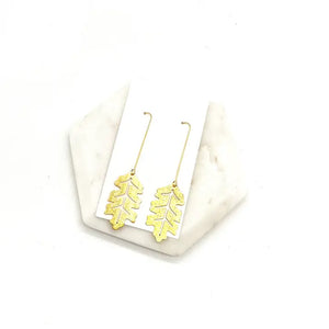 Gold Long Drop Leaf Earrings