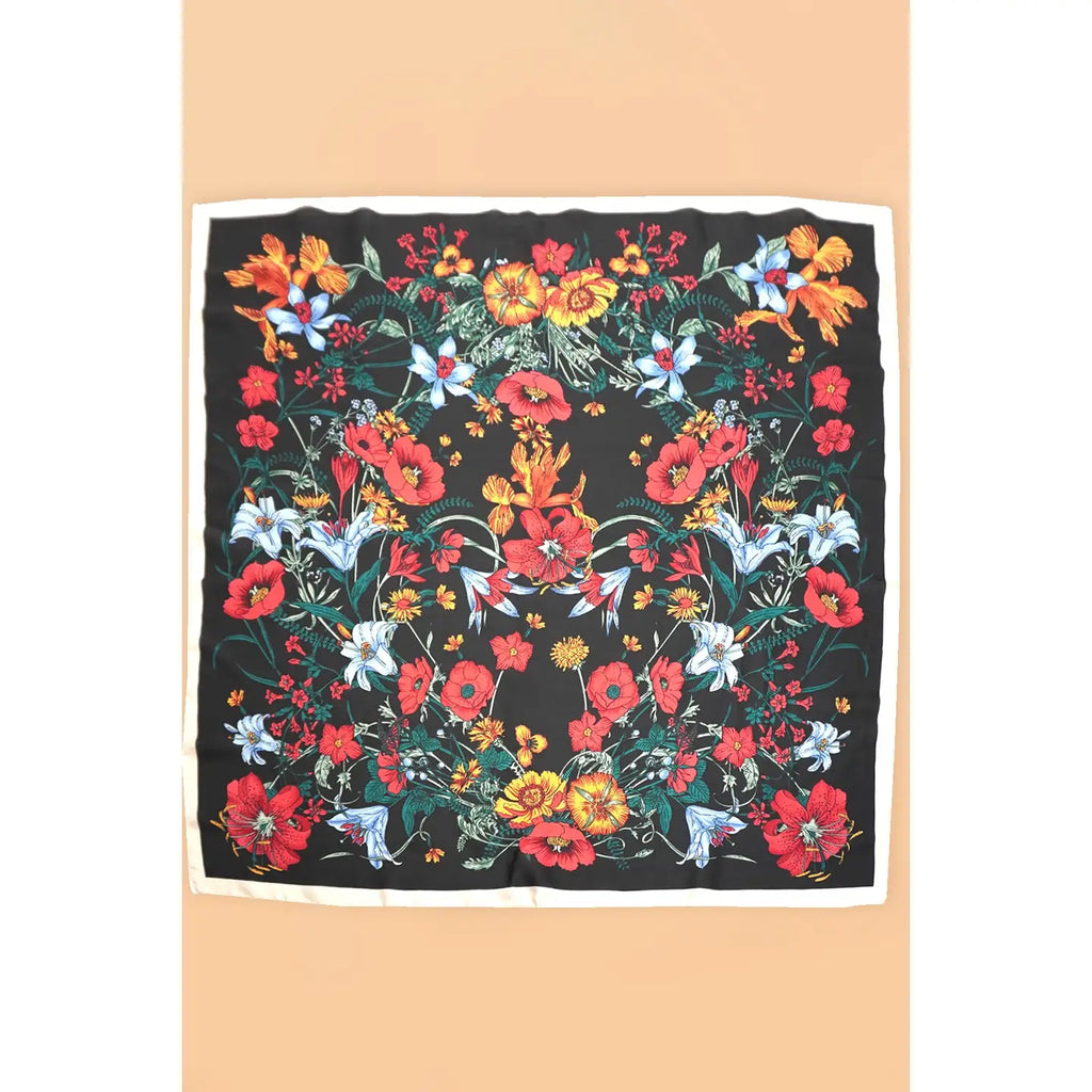 Black Floral Print Bandana Scarf