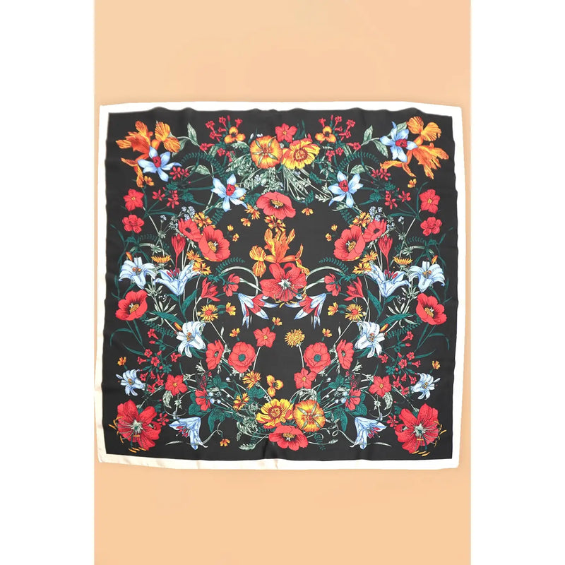 Black Floral Print Bandana Scarf