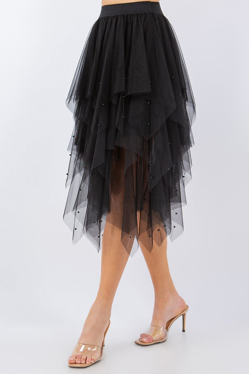 Dress High Waisted Layered Tulle Ruffle Midi Skirt Black Midi Skirt