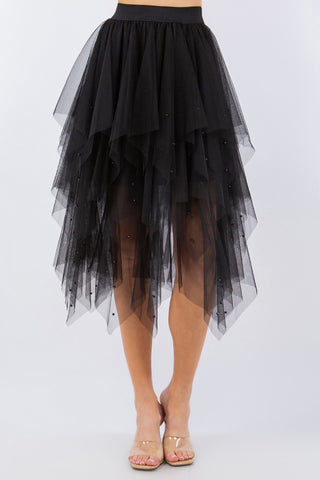 Tutu Tulle High/Low Skirt With Pearls in Blush