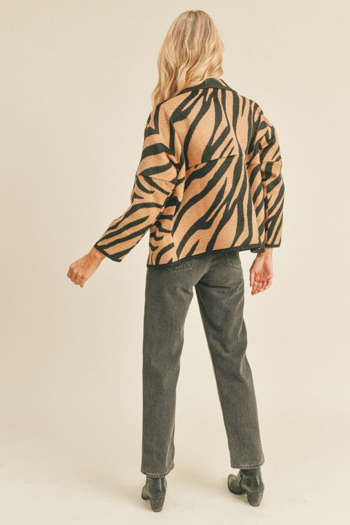Zebra Print Button Up Jacket by Lush