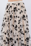 Reversible Satin Pleated 3D Posy Tulle Midi Skirt in Beige