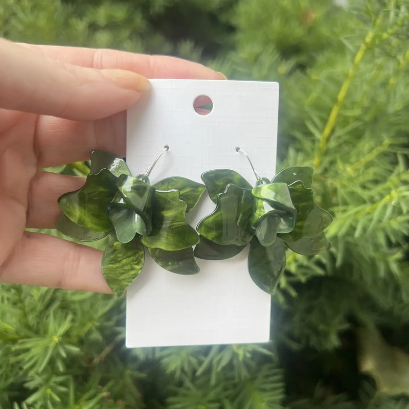 Green Floral Acrylic Statement Earrings