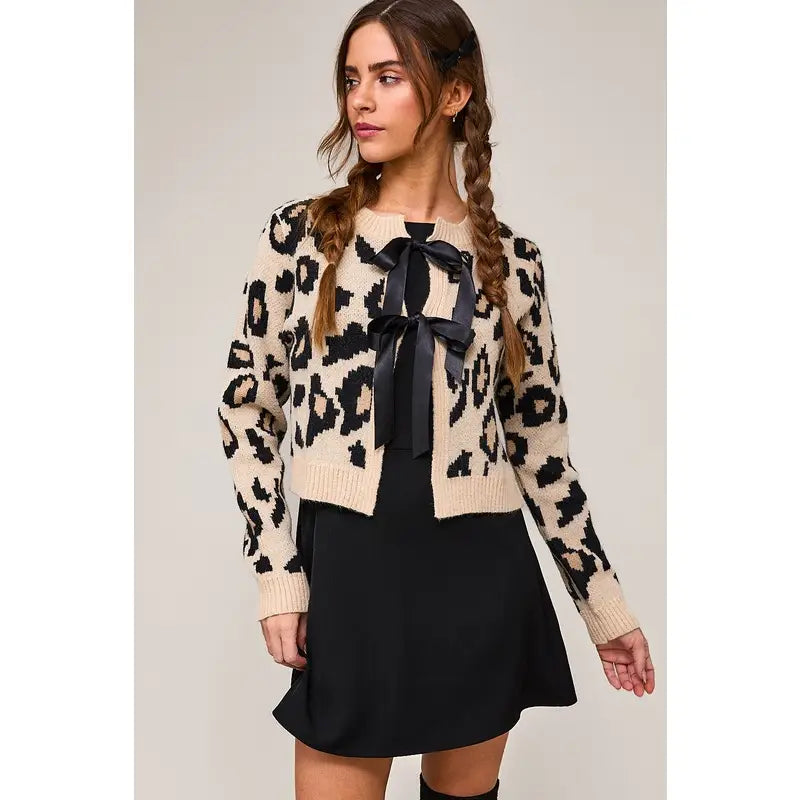 Nina Leopard Ribbon Detail Cardigan