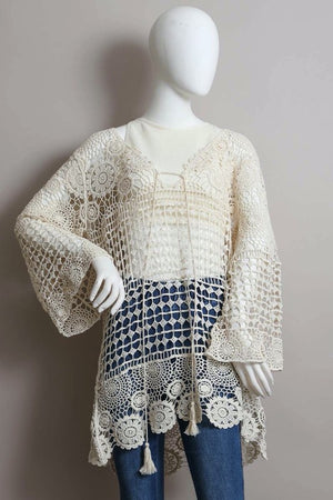 Lace-Up Crochet Tunic in Cream