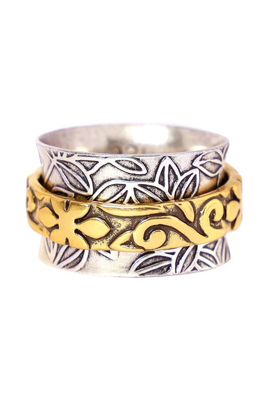 Floral Pattern 2 Tone Spinner Ring