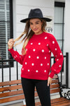 Reva Polka Dot Knit Sweater in Red