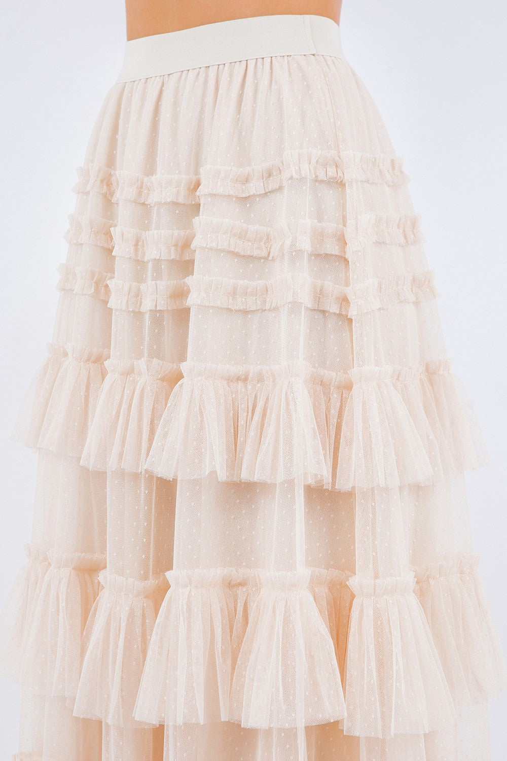 Gypsy Ruffled Tiered Mini Dot Tulle Midi Skirt