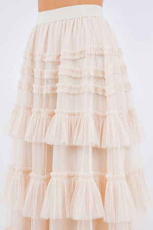 Gypsy Ruffled Tiered Mini Dot Tulle Midi Skirt