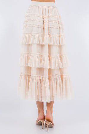 Gypsy Ruffled Tiered Mini Dot Tulle Midi Skirt