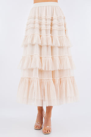 Gypsy Ruffled Tiered Mini Dot Tulle Midi Skirt