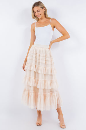 Gypsy Ruffled Tiered Mini Dot Tulle Midi Skirt