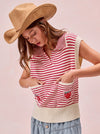 Strawberry Stripe Knit Double Pocket Knit Top